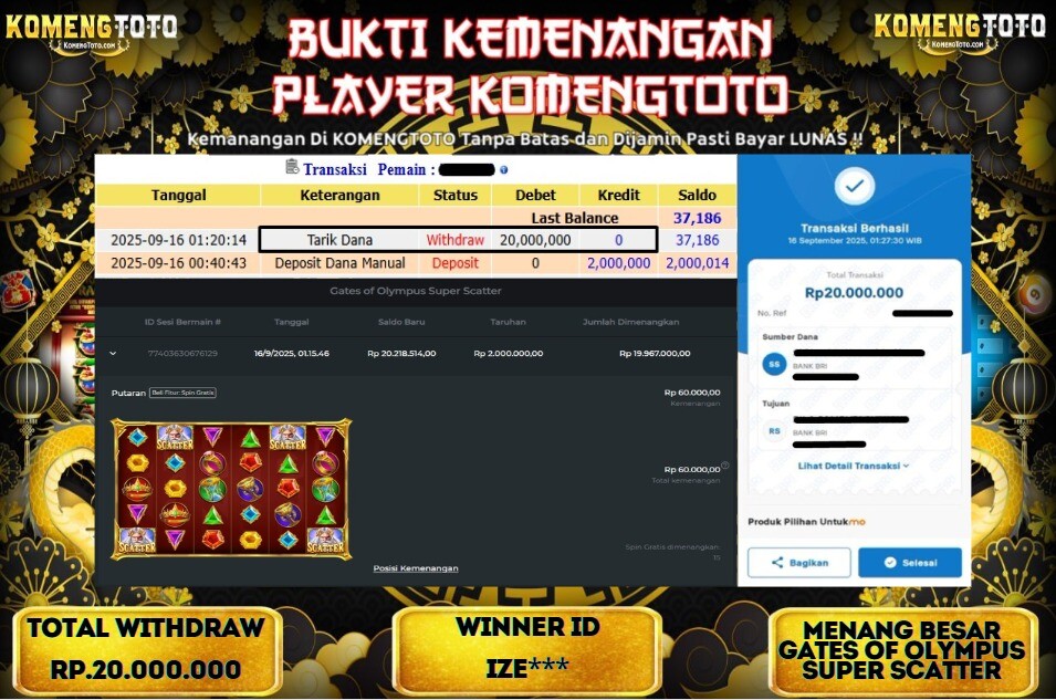 LAGI & LAGI!! KEMENANGAN BESAR DI SLOT GATES OF OLYMPUS SUPER SCATTER  SEBESAR Rp.20.000.000 KOMENGTOTO BAYAR LUNAS SECEPAT KILAT !! KOMENGTOTO BAYAR SECEPAT KILAT !!