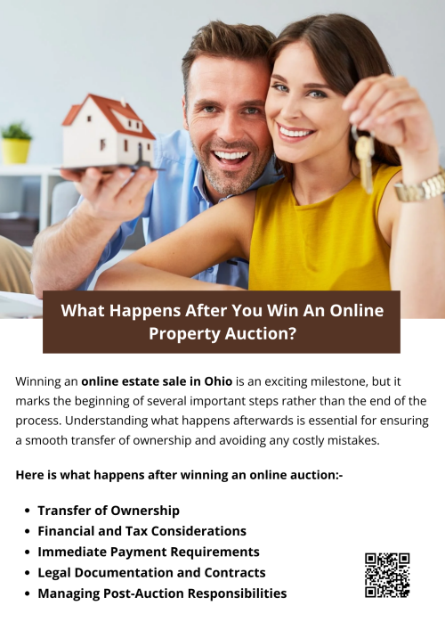 Winning an online estate sale in Ohio is just the first step toward ownership. Prompt payment, legal processing, financial planning, and property management are all critical for a successful post-auction experience. Investors who approach this phase with diligence and professional guidance are more likely to achieve a profitable and smooth transaction. To know more visit here https://www.wyethauctions.com/real-estate