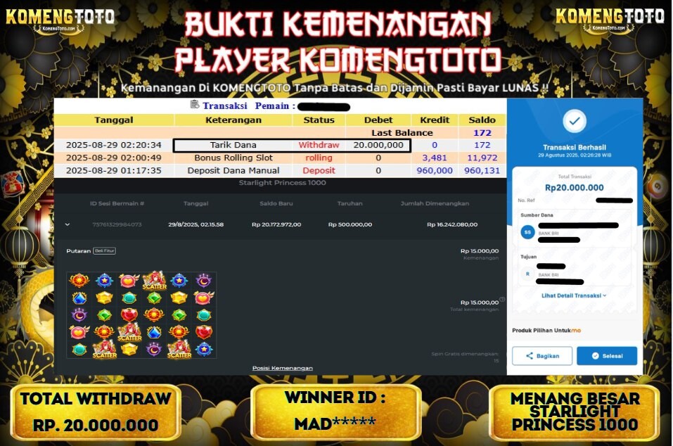 LAGI & LAGI!! KEMENANGAN BESAR DI SLOT STARLIGHT PRINCESS 1000 SEBESAR Rp.20.000.000 KOMENGTOTO BAYAR LUNAS SECEPAT KILAT !! KOMENGTOTO BAYAR SECEPAT KILAT !!