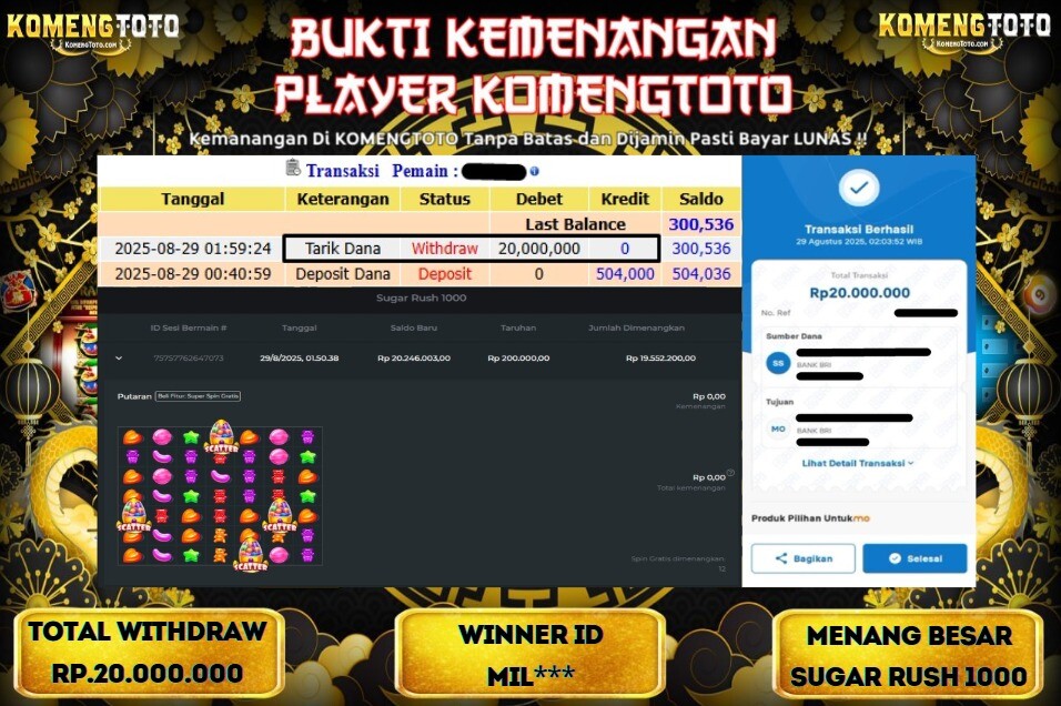 LAGI & LAGI!! KEMENANGAN BESAR DI SLOT SUGAR RUSH 1000 SEBESAR Rp.20.000.000 KOMENGTOTO BAYAR LUNAS SECEPAT KILAT !! KOMENGTOTO BAYAR SECEPAT KILAT !!