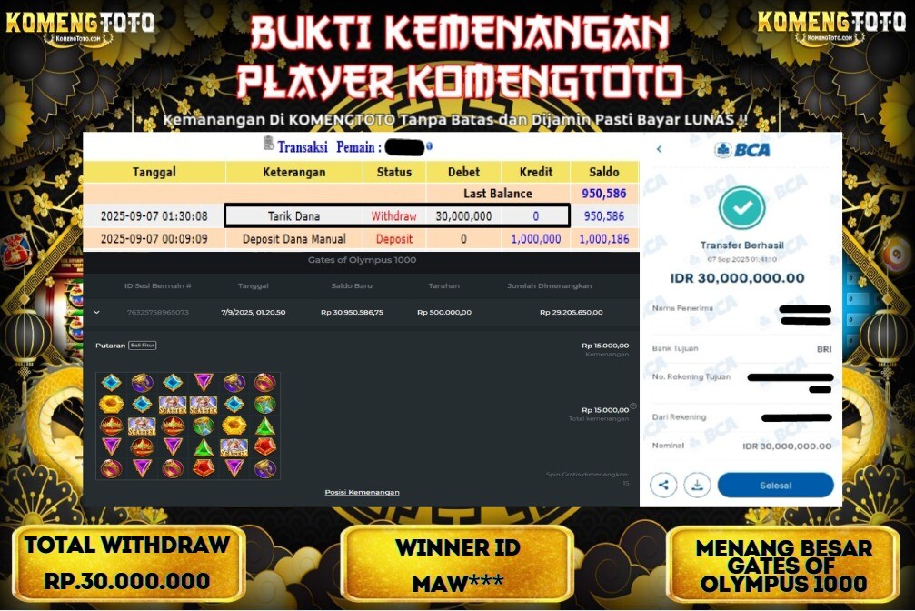 LAGI & LAGI!! KEMENANGAN BESAR DI SLOT GATES OF OLYMPUS 1000 SEBESAR Rp.30.000.000 KOMENGTOTO BAYAR LUNAS SECEPAT KILAT !! KOMENGTOTO BAYAR SECEPAT KILAT !!