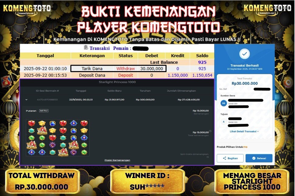 LAGI & LAGI!! KEMENANGAN BESAR DI SLOT STARLIGHT PRINCESS 1000 SEBESAR Rp. 30.000.000 KOMENGTOTO BAYAR LUNAS SECEPAT KILAT !! KOMENGTOTO BAYAR SECEPAT KILAT !!