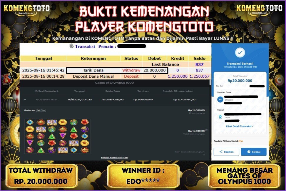 LAGI & LAGI!! KEMENANGAN BESAR DI SLOT GATES OF OLYMPUS 1000 SEBESAR Rp.20.000.000  KOMENGTOTO BAYAR LUNAS SECEPAT KILAT !! KOMENGTOTO BAYAR SECEPAT KILAT !!