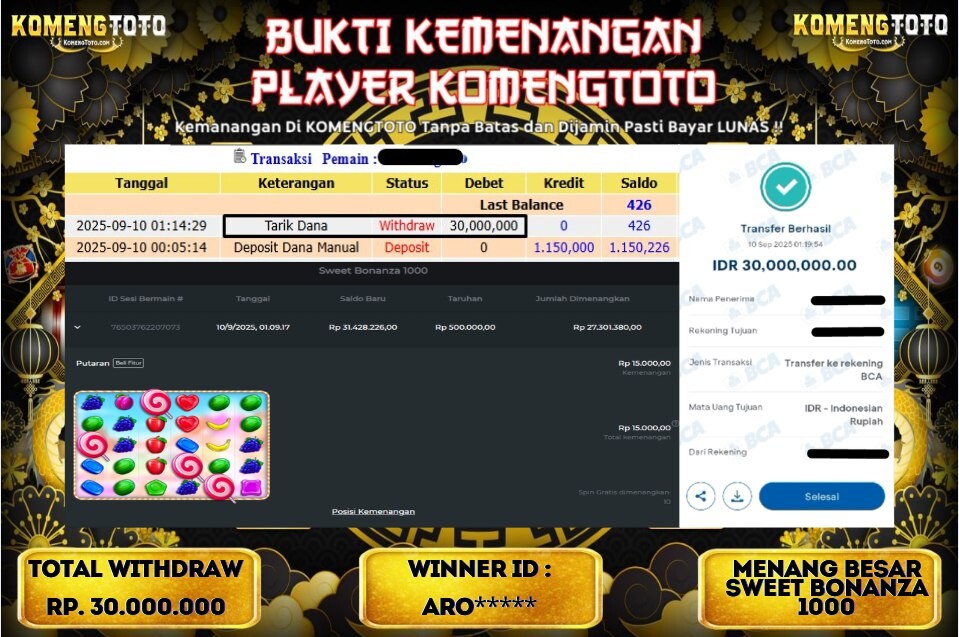 LAGI & LAGI!! KEMENANGAN BESAR DI SLOT SWEET BONANZA 1000 SEBESAR Rp.30.000.000 KOMENGTOTO BAYAR LUNAS SECEPAT KILAT !! KOMENGTOTO BAYAR SECEPAT KILAT !!