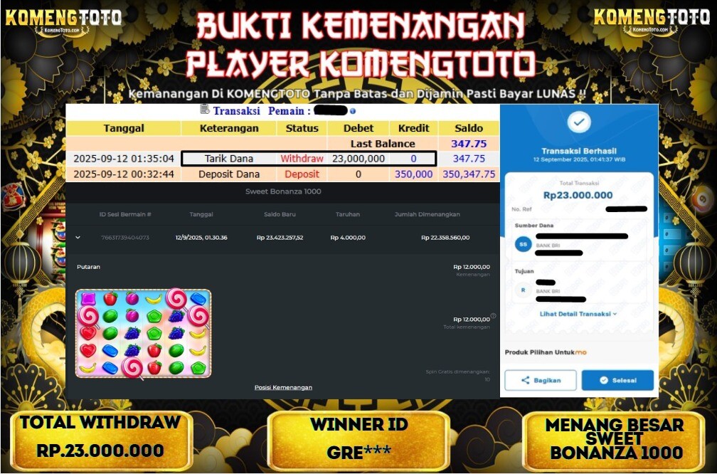 LAGI & LAGI!! KEMENANGAN BESAR DI SLOT SWEET BONANZA 1000 SEBESAR Rp. 23.000.000 KOMENGTOTO BAYAR LUNAS SECEPAT KILAT !! KOMENGTOTO BAYAR SECEPAT KILAT !!