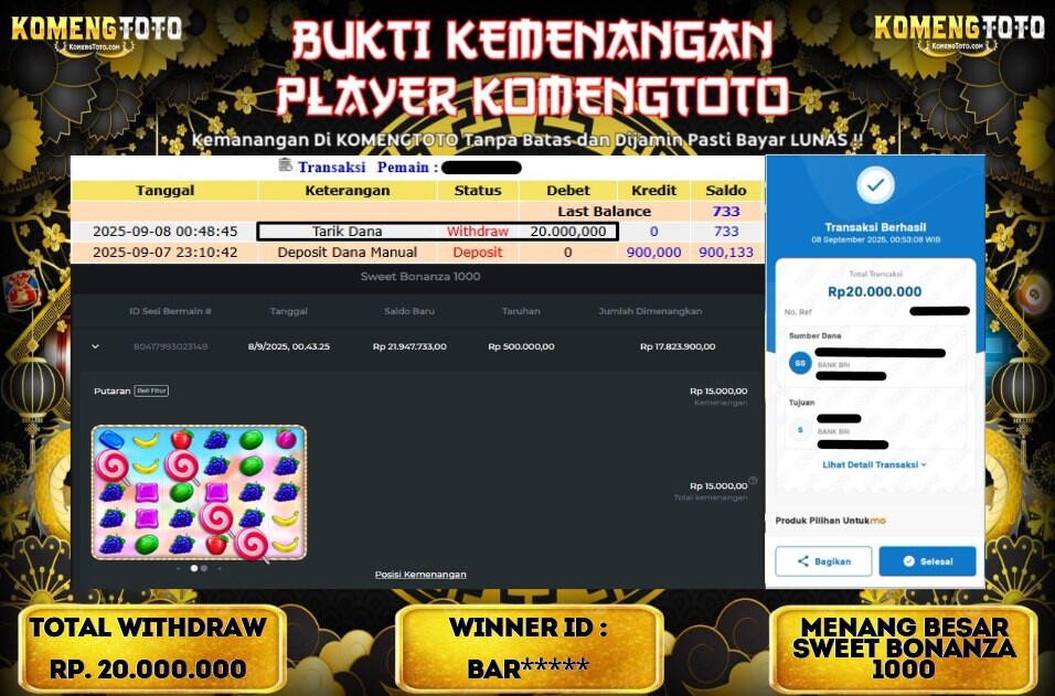 LAGI & LAGI!! KEMENANGAN BESAR DI SLOT SWEET BONANZA 1000 SEBESAR Rp.20.000.000 KOMENGTOTO BAYAR LUNAS SECEPAT KILAT !! KOMENGTOTO BAYAR SECEPAT KILAT !!