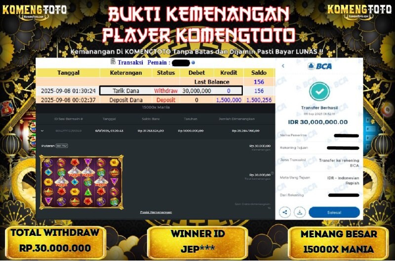 LAGI & LAGI!! KEMENANGAN BESAR DI SLOT 15000X MANIA SEBESAR Rp.30.000.000  KOMENGTOTO BAYAR LUNAS SECEPAT KILAT !! KOMENGTOTO BAYAR SECEPAT KILAT !!