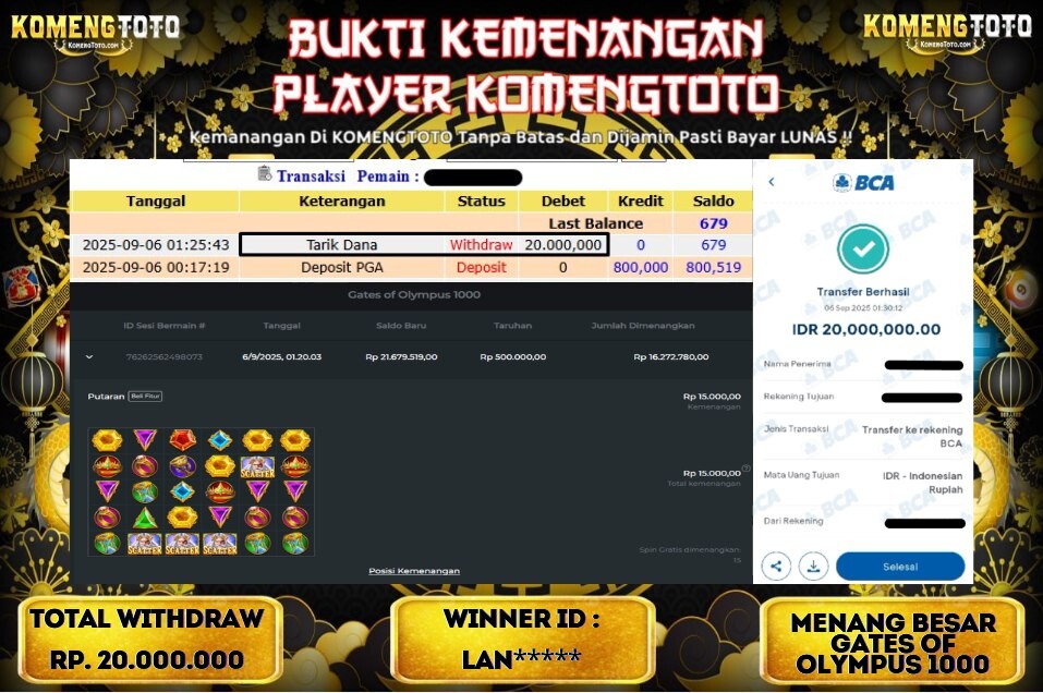 LAGI & LAGI!! KEMENANGAN BESAR DI SLOT GATES OF OLYMPUS 1000 SEBESAR Rp.20.000.000 KOMENGTOTO BAYAR LUNAS SECEPAT KILAT !! KOMENGTOTO BAYAR SECEPAT KILAT !!