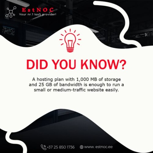A hosting plan with just 1,000 MB of storage and 25 GB of bandwidth is enough to run a small or medium- traffic website easily.

📞 Contact us at +37 25 850 1736

Visit now :- https://www.estnoc.ee/