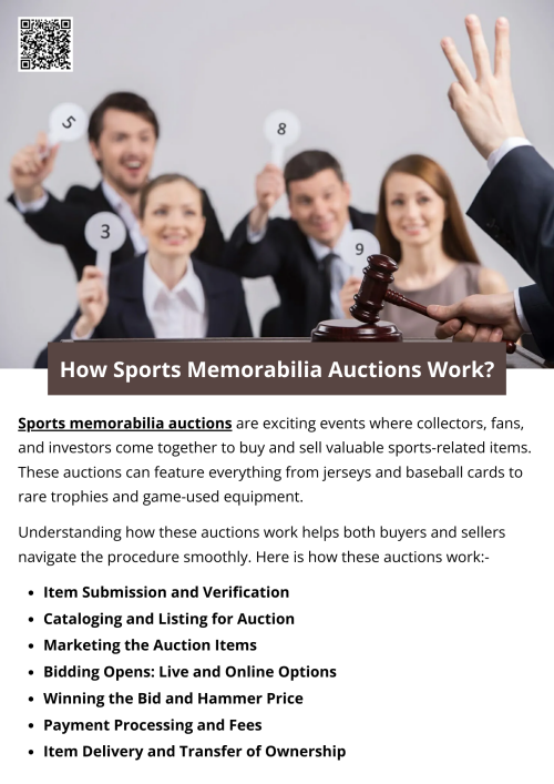 A Sports Memorabilia Auction is a specialized event where collectors and fans bid on authentic sports-related items like signed jerseys, balls, and trading cards. Sellers list their memorabilia with detailed descriptions and provenance. During the auction, bidders place competitive offers, either live or online, with the highest bid winning the item. This process offers an exciting way to buy rare pieces while helping sellers achieve the best possible price. To know more visit here https://www.wyethauctions.com/industries/entertainment-and-sports-memorabilia
