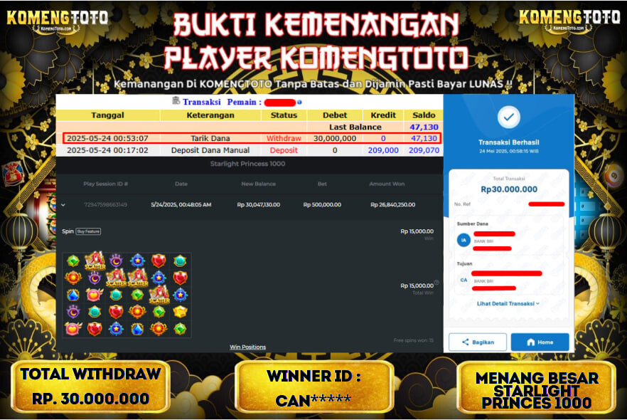 LAGI & LAGI!! KEMENANGAN BESAR DI SLOT STARLIGHT PRINCESS 1000 SEBESAR Rp.30.000.000 KOMENGTOTO BAYAR LUNAS SECEPAT KILAT !! KOMENGTOTO BAYAR SECEPAT KILAT !!