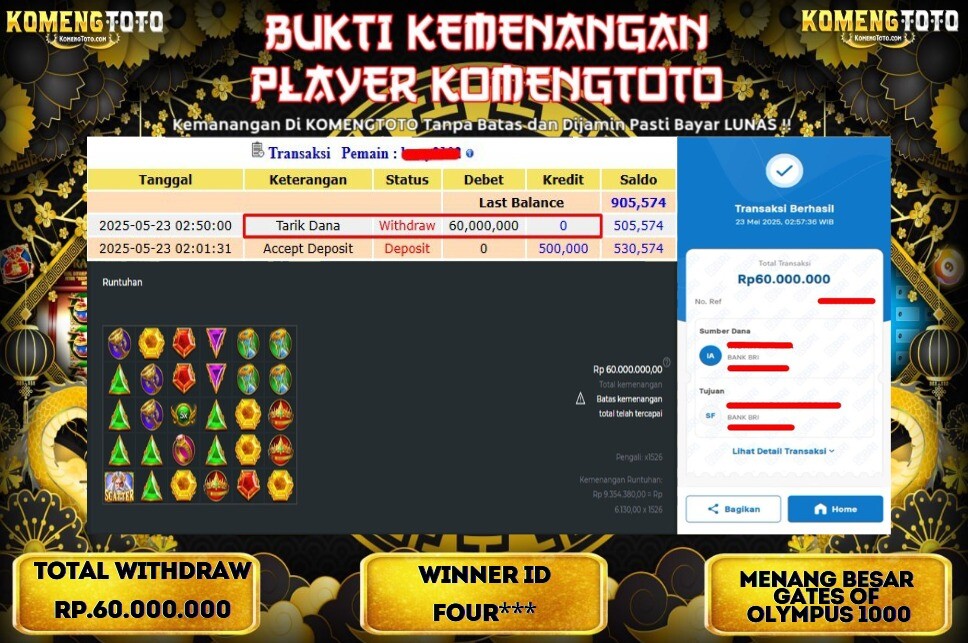 LAGI & LAGI!! KEMENANGAN BESAR DI SLOT GATES OF OLYMPYUS 1000  SEBESAR Rp.60.000.000 KOMENGTOTO BAYAR LUNAS SECEPAT KILAT !! KOMENGTOTO BAYAR SECEPAT KILAT !!