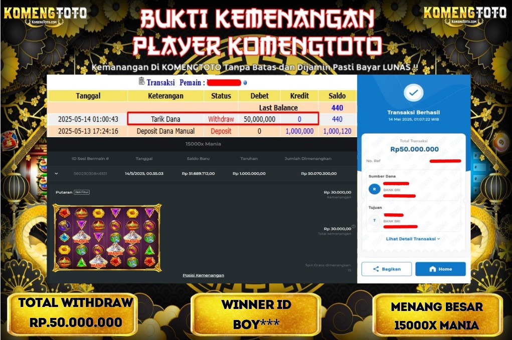 LAGI & LAGI!! KEMENANGAN BESAR DI SLOT 15000X MANIA SEBESAR Rp.50.000.000 KOMENGTOTO BAYAR LUNAS SECEPAT KILAT !! KOMENGTOTO BAYAR SECEPAT KILAT !!