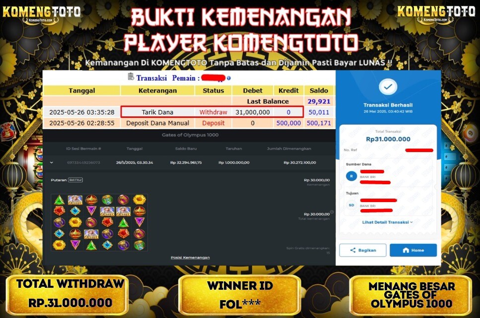 LAGI & LAGI!! KEMENANGAN BESAR DI SLOT SLOT GATES OF OLYMPUS 1000 SEBESAR Rp.31.000.000 KOMENGTOTO BAYAR LUNAS SECEPAT KILAT !! KOMENGTOTO BAYAR SECEPAT KILAT !!