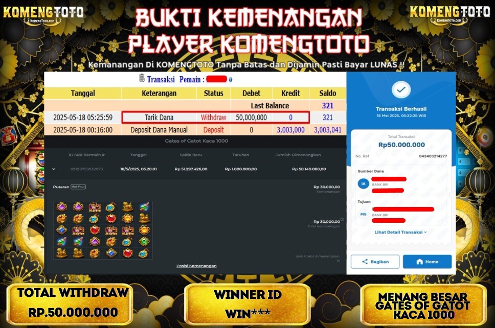 LAGI & LAGI!! KEMENANGAN BESAR DI SLOT GATES OF GATOT KACA 1000 SEBESAR Rp.50.000.000  KOMENGTOTO BAYAR LUNAS SECEPAT KILAT !! KOMENGTOTO BAYAR SECEPAT KILAT !!