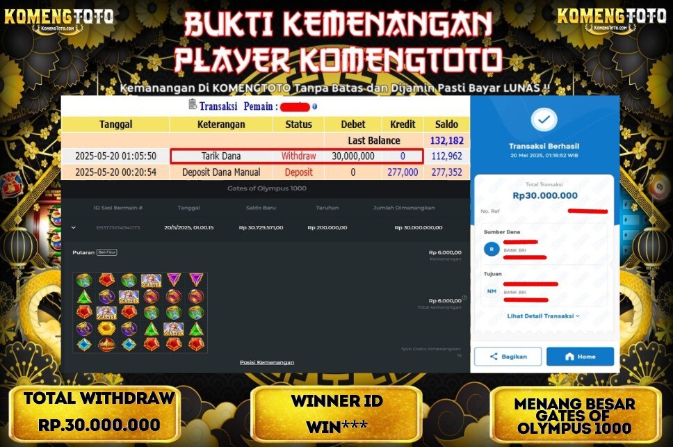 LAGI & LAGI!! KEMENANGAN BESAR DI SLOT GATES OF OLYMPUS 1000 SEBESAR Rp.30.000.000 KOMENGTOTO BAYAR LUNAS SECEPAT KILAT !! KOMENGTOTO BAYAR SECEPAT KILAT !!