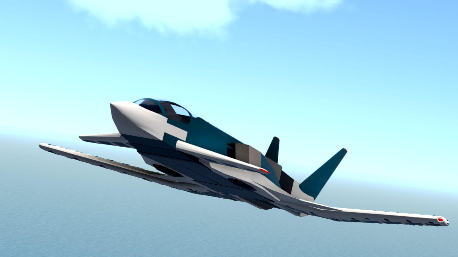 In flight, but from the bottom