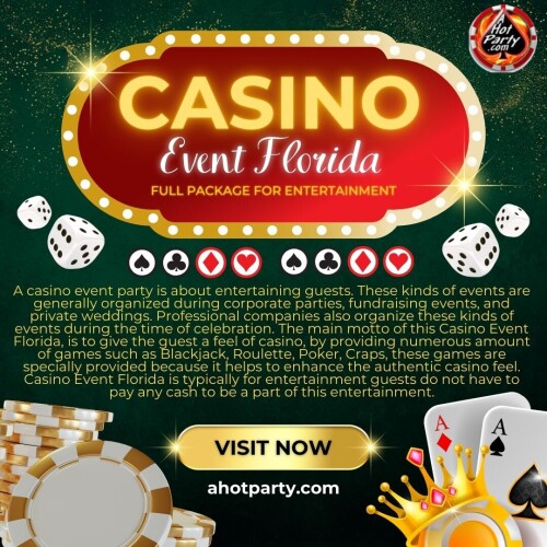 A casino event party is about entertaining guests. These kinds of events are generally organized during corporate parties, fundraising events, and private weddings. Professional companies also organize these kinds of events during the time of celebration. The main motto of this Casino Event Florida, is to give the guest a feel of casino, by providing numerous amount of games such as Blackjack, Roulette, Poker, Craps, these games are specially provided because it helps to enhance the authentic casino feel. Casino Event Florida is typically for entertainment guests do not have to pay any cash to be a part of this entertainment.