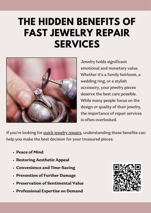 Fast jewelry repair services offer more than just speed—they provide peace of mind, prevent further damage, preserve sentimental value, and restore the beauty of your pieces. Whether you need a minor fix or a complex restoration, choosing quick jewelry repairs ensures that your treasured jewelry stays beautiful, functional, and ready to wear. To know more visit here https://www.futerbrosjewelers.com/services/jewelry-repairs
