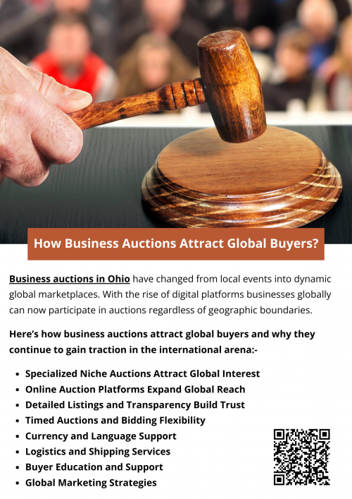 Business auctions in Ohio have evolved into globally accessible marketplaces by leveraging technology, transparency, and strategic outreach. As platforms continue to innovate and remove international barriers, more global buyers are participating, creating competitive environments that benefit both sellers and bidders. For businesses looking to attract international attention, auctions remain a powerful tool for maximizing exposure and sales. To know more visit here https://www.wyethauctions.com/industries/liquidating-the-office-and-workplace