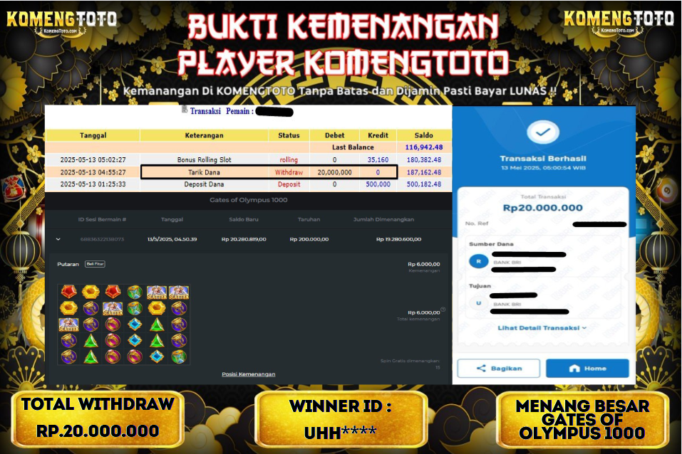 LAGI & LAGI!! KEMENANGAN BESAR DI SLOT GATES OF OLYMPYUS 1000  SEBESAR Rp.20.000.000 KOMENGTOTO BAYAR LUNAS SECEPAT KILAT !! KOMENGTOTO BAYAR SECEPAT KILAT !!