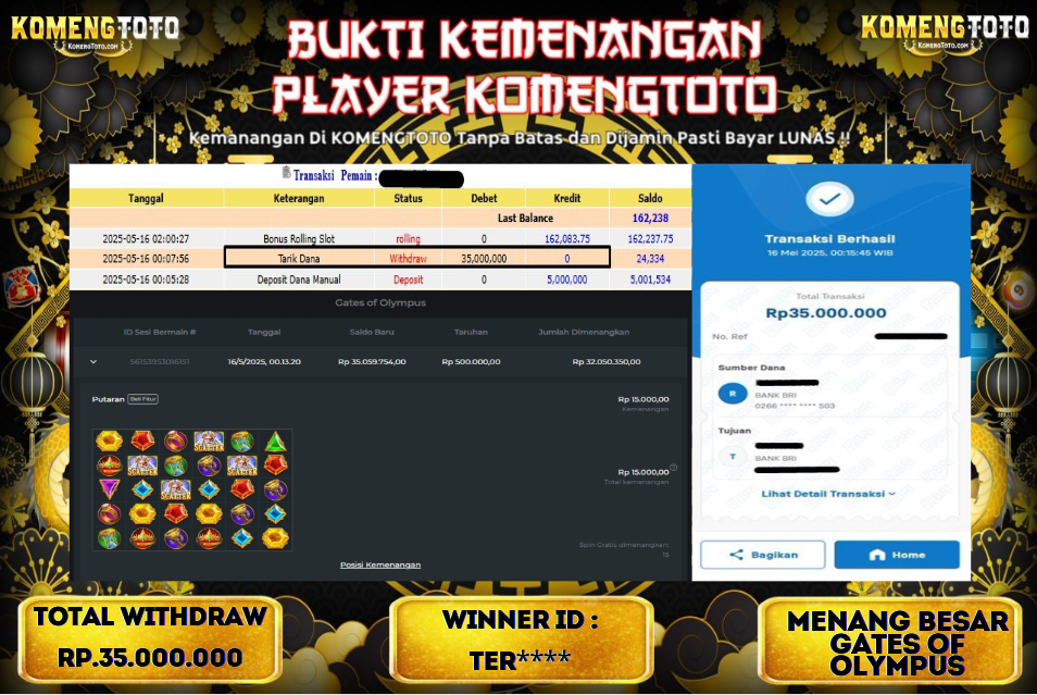 LAGI & LAGI!! KEMENANGAN BESAR DI SLOT GATES OF OLYMPYUS SEBESAR Rp.35.000.000 KOMENGTOTO BAYAR LUNAS SECEPAT KILAT !! KOMENGTOTO BAYAR SECEPAT KILAT !!