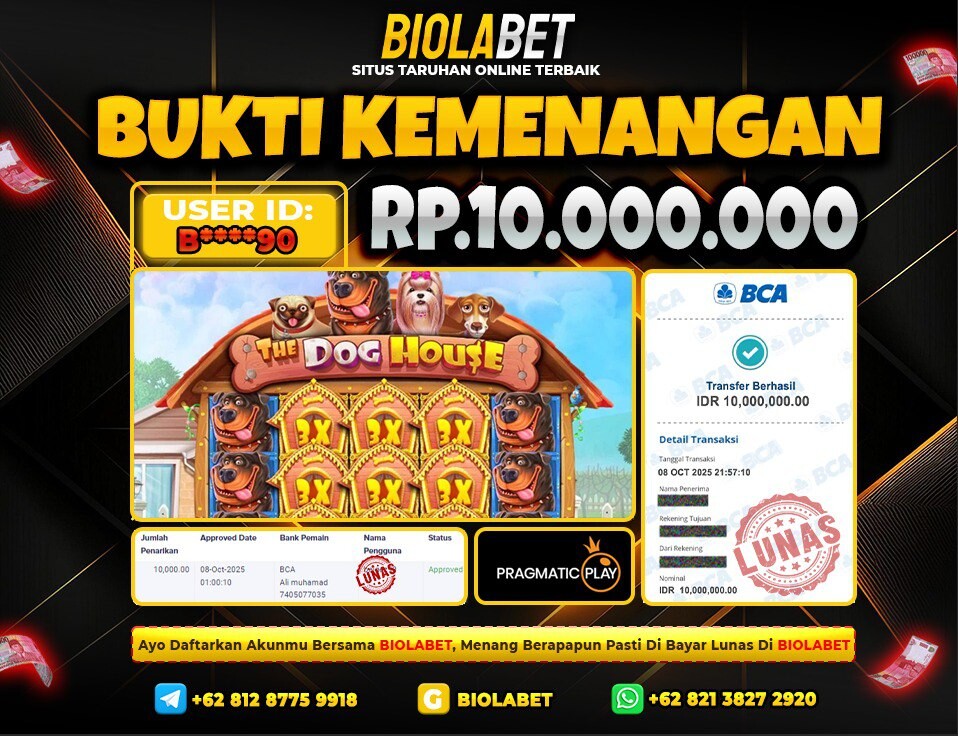 BIOLABET JACKPOT Pragmatic Play Rp.10.000.000.,- LUNAS