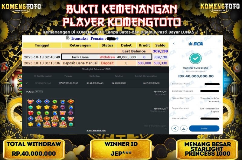 LAGI & LAGI!! KEMENANGAN BESAR DI STARLIGHT PRINCESS 1000 SEBESAR Rp.40.000.000 KOMENGTOTO BAYAR LUNAS SECEPAT KILAT !! KOMENGTOTO BAYAR SECEPAT KILAT !!