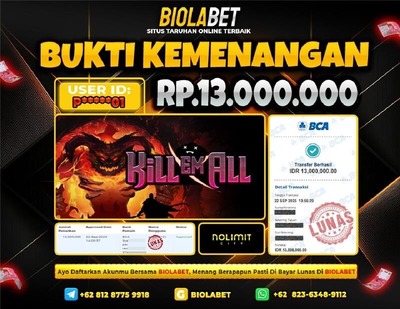BIOLABET JACKPOT No Limit City Rp.13.000.000.,- LUNAS