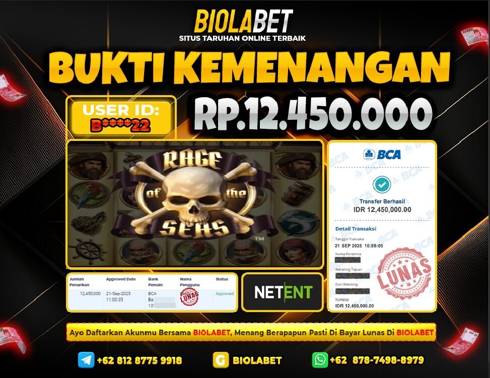 BIOLABET JACKPOT NETENT Rp.12.450.000.,- LUNAS
