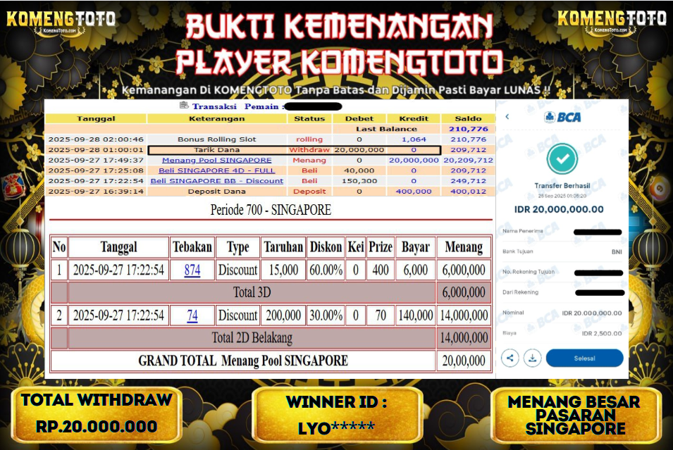 LAGI & LAGI!! KEMENANGAN BESAR DI PASARAN SINGAPORE SEBESAR Rp.20.000.000 KOMENGTOTO BAYAR LUNAS SECEPAT KILAT !! KOMENGTOTO BAYAR SECEPAT KILAT !!