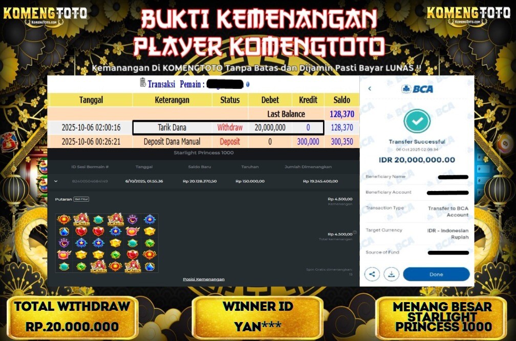 LAGI & LAGI!! KEMENANGAN BESAR DI STARLIGHT PRINCESS 1000 SEBESAR Rp.20.000.000 KOMENGTOTO BAYAR LUNAS SECEPAT KILAT !! KOMENGTOTO BAYAR SECEPAT KILAT !!
