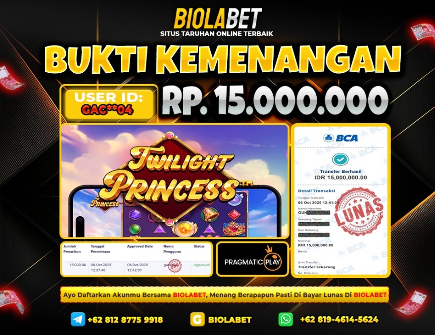 BIOLABET JACKPOT Pragmatic Play Rp.15.000.000.,- LUNAS