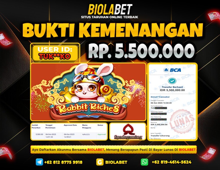 BIOLABET JACKPOT Spade Gaming Rp.5.500.000.,- LUNAS