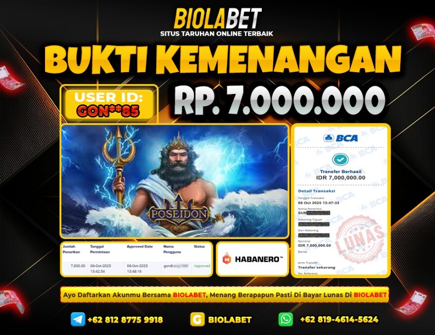 BIOLABET JACKPOT Habanero Rp.7.000.000.,- LUNAS