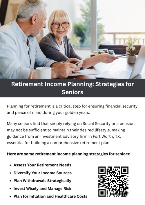 Effective retirement income planning helps seniors maintain financial security and enjoy a comfortable lifestyle. By assessing savings, social security, and investment options, seniors can create a sustainable income strategy. Partnering with an experienced investment advisory firm in Fort Worth, TX, ensures personalized guidance, smart asset allocation, and risk management to maximize retirement income and preserve wealth for the future. To know more visit here https://www.alignedwealthadv.com/