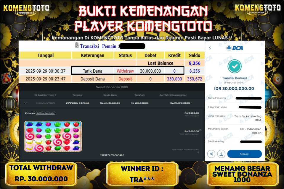 LAGI & LAGI!! KEMENANGAN BESAR DI SLOT SWEET BONANZA 1000  SEBESAR Rp.30.000.000 KOMENGTOTO BAYAR LUNAS SECEPAT KILAT !! KOMENGTOTO BAYAR SECEPAT KILAT !!