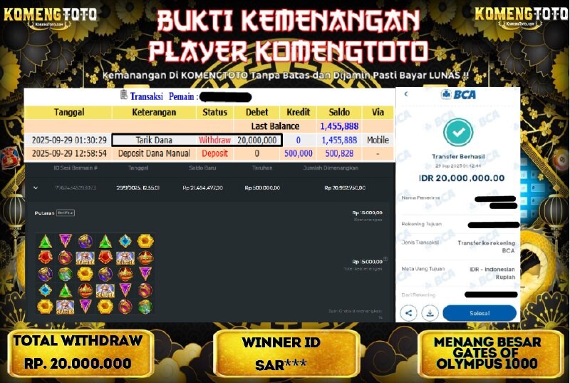 LAGI & LAGI!! KEMENANGAN BESAR DI SLOT GATES OF OLYMPUS 1000  SEBESAR Rp.20.000.000 KOMENGTOTO BAYAR LUNAS SECEPAT KILAT !! KOMENGTOTO BAYAR SECEPAT KILAT !!
