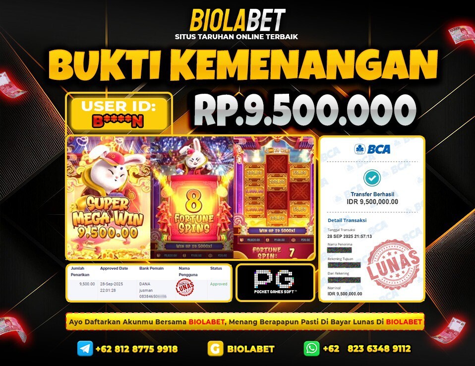 BIOLABET JACKPOT PG Soft Rp.9.500.000.,- LUNAS