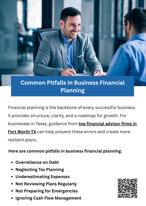 Business financial planning can face common pitfalls such as poor cash flow management, lack of clear goals, and inadequate risk planning. Avoiding these challenges requires careful strategy, regular monitoring, and expert guidance. Partnering with top financial advisor firms in Fort Worth, TX, ensures businesses implement effective plans, minimize mistakes, and achieve sustainable growth and financial stability. To know more visit here https://www.alignedwealthadv.com/financial-planning-fort-worth-tx