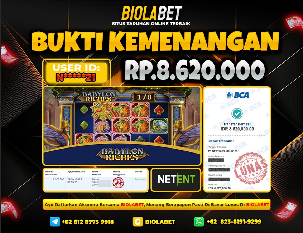 BIOLABET JACKPOT Netent Rp.8.620.000.,- LUNAS