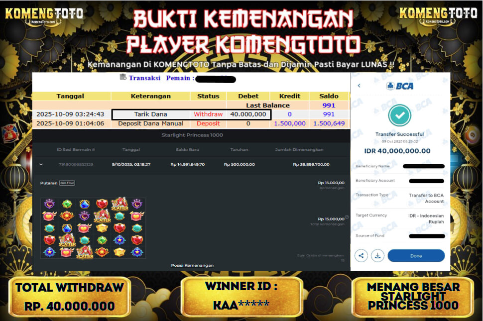 LAGI & LAGI!! KEMENANGAN BESAR DI STARLIGHT PRINCESS 1000 SEBESAR Rp.40.000.000 KOMENGTOTO BAYAR LUNAS SECEPAT KILAT !! KOMENGTOTO BAYAR SECEPAT KILAT !!