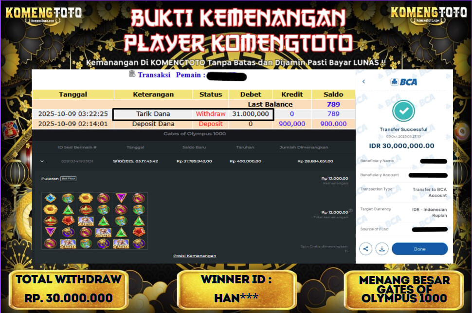 LAGI & LAGI!! KEMENANGAN BESAR DI GATES OF OLYMPUS 1000 SEBESAR Rp.30.000.000 KOMENGTOTO BAYAR LUNAS SECEPAT KILAT !! KOMENGTOTO BAYAR SECEPAT KILAT !!