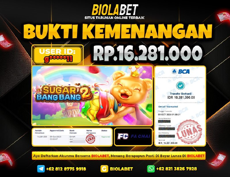BIOLABET JACKPOT FC Fachai Rp.16.281.000.,- LUNAS