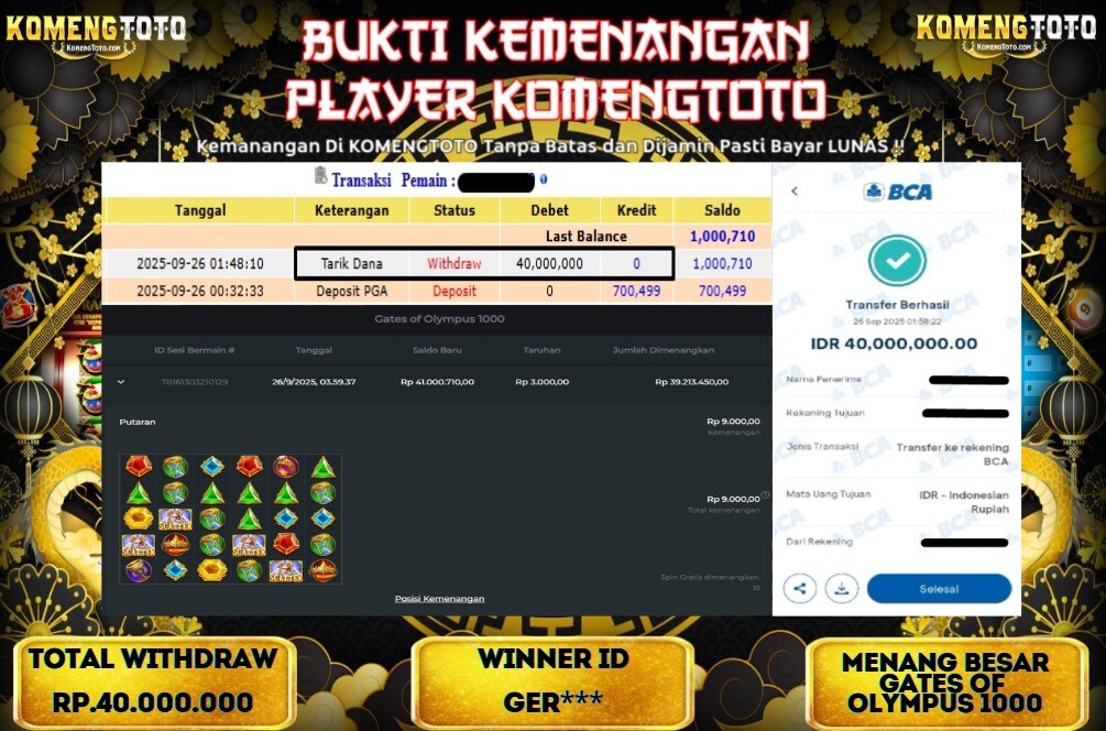 LAGI & LAGI!! KEMENANGAN BESAR DI SLOT GATES OF OLYMPUS 1000 SEBESAR Rp.40.000.000 KOMENGTOTO BAYAR LUNAS SECEPAT KILAT !! KOMENGTOTO BAYAR SECEPAT KILAT !!