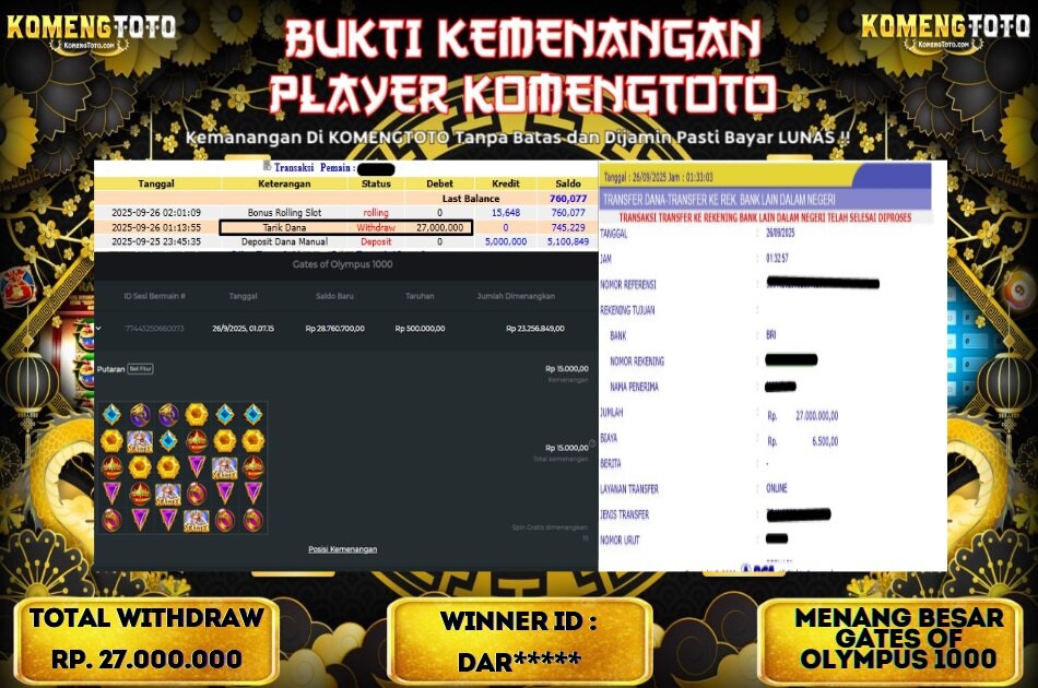 LAGI & LAGI!! KEMENANGAN BESAR DI SLOT GATES OF OLYMPUS 1000 SEBESAR Rp.27.000.000 KOMENGTOTO BAYAR LUNAS SECEPAT KILAT !! KOMENGTOTO BAYAR SECEPAT KILAT !!