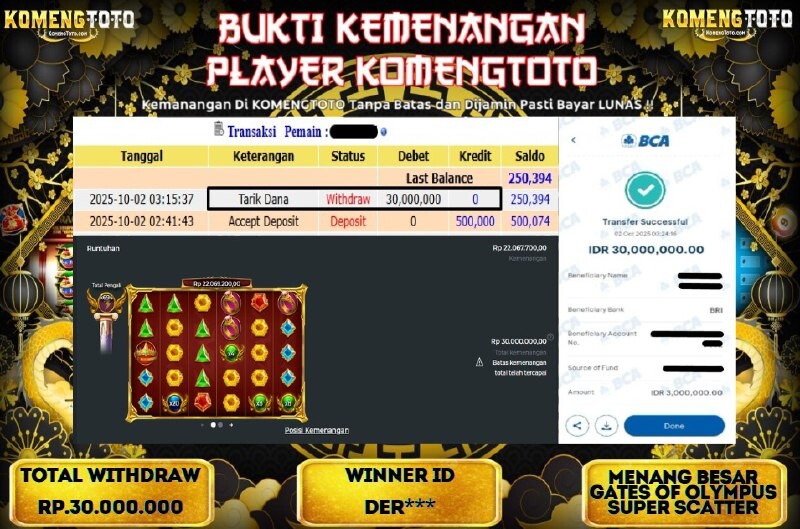 LAGI & LAGI!! KEMENANGAN BESAR DI SLOT GATES OF OLYMPUS SUPER SCATTER SEBESAR Rp.30.000.000 KOMENGTOTO BAYAR LUNAS SECEPAT KILAT !! KOMENGTOTO BAYAR SECEPAT KILAT !!