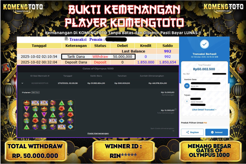 LAGI & LAGI!! KEMENANGAN BESAR DI SLOT GATES OF OLYMPUS 1000 SEBESAR Rp.50.000.000 KOMENGTOTO BAYAR LUNAS SECEPAT KILAT !! KOMENGTOTO BAYAR SECEPAT KILAT !!