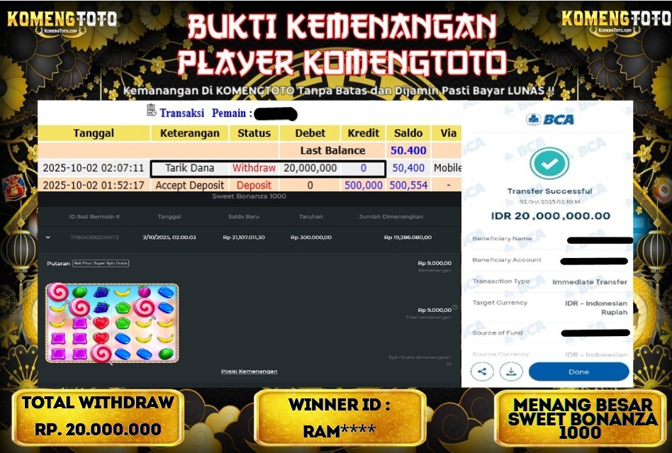 LAGI & LAGI!! KEMENANGAN BESAR DI SWEET BONANZA 1000 SEBESAR Rp.20.000.000 KOMENGTOTO BAYAR LUNAS SECEPAT KILAT !! KOMENGTOTO BAYAR SECEPAT KILAT !!