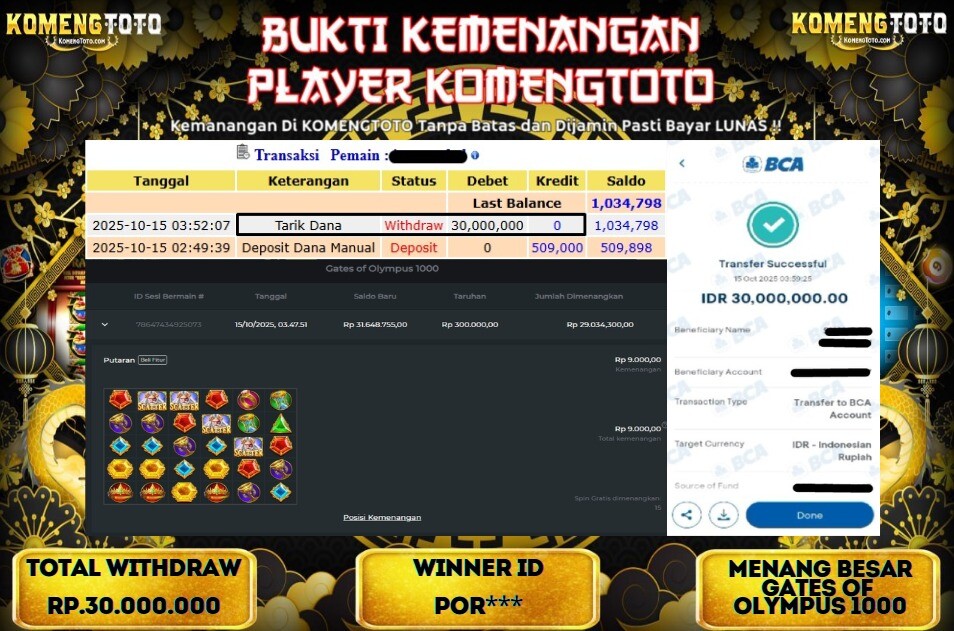 LAGI & LAGI!! KEMENANGAN BESAR DI SLOT GATES OF OLYMPUS 1000 SEBESAR Rp.30.000.000 KOMENGTOTO BAYAR LUNAS SECEPAT KILAT !! KOMENGTOTO BAYAR SECEPAT KILAT !!